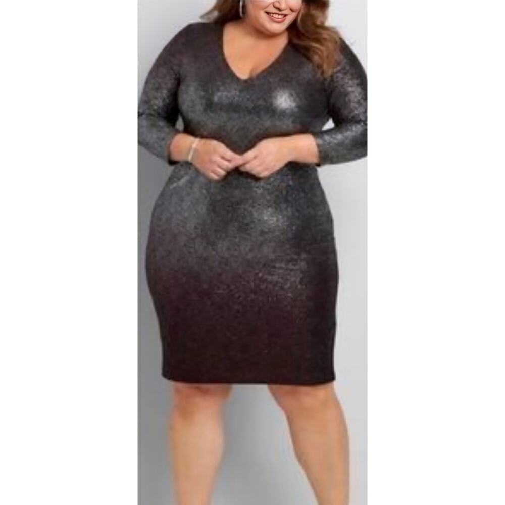 Lane Bryant Black Purple Lined Shift V-Neck Bracelet Sleeves Sparkles 18/20 NWT